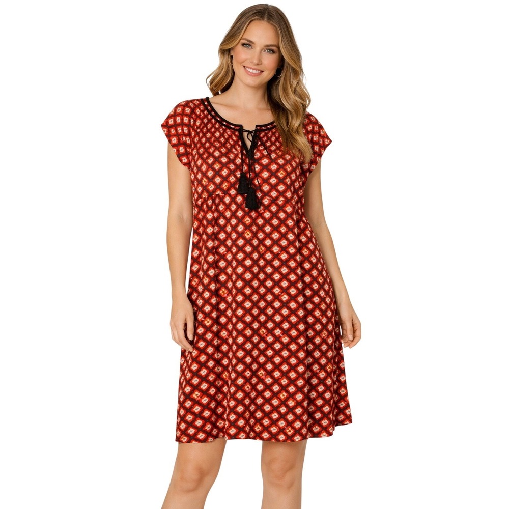 Loft Shift Dress Womens Small Red Floral Tassel Tie Sleeveless Mini Boho